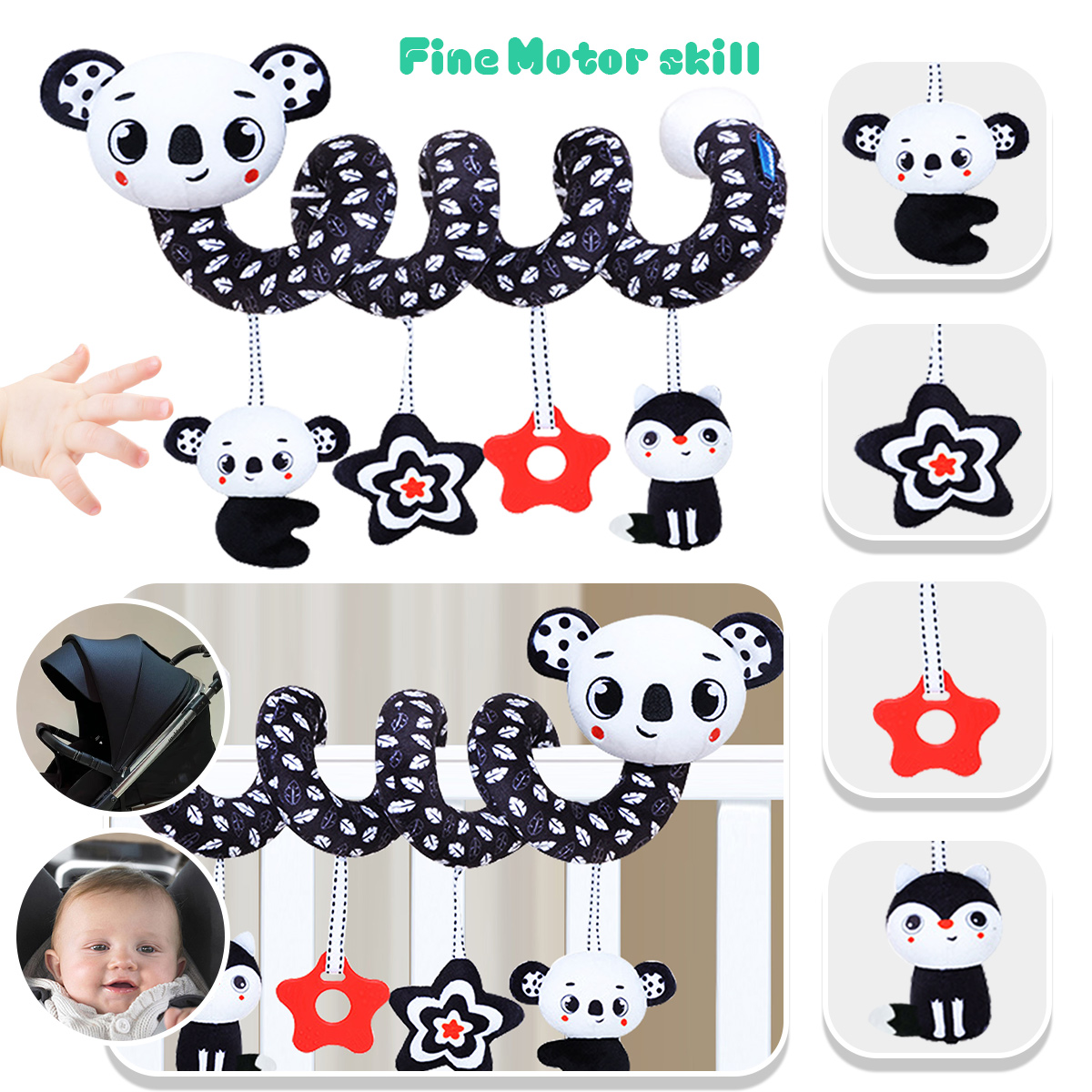 Spiral Plush Toys, Black White - مراجعة Kids Toys New Born وسعره