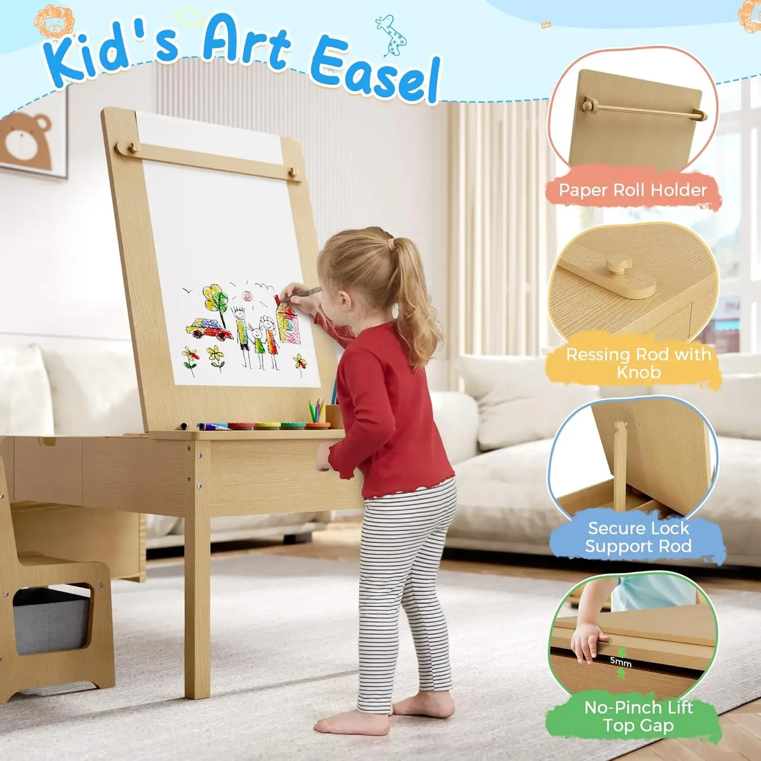 5-in-1 Kids Art Table and Chai - مراجعة Kids Art Easel وسعره